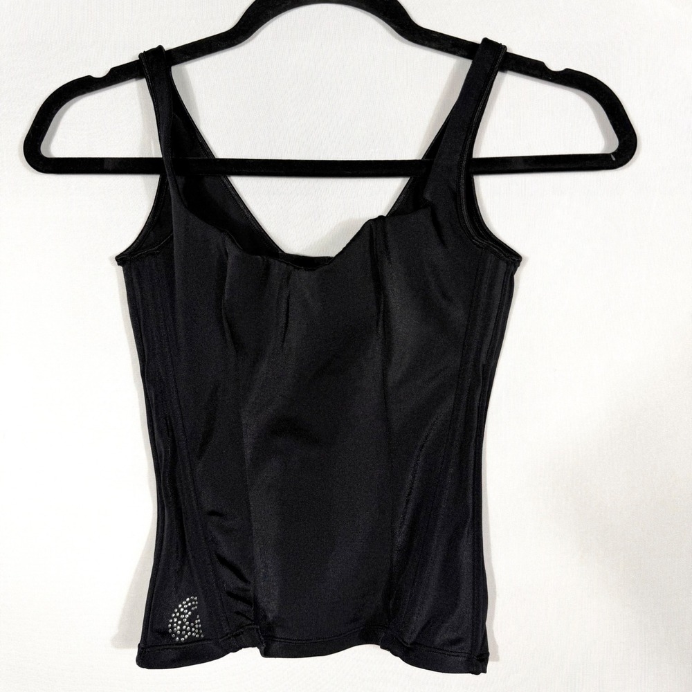 Vtg Y2K GANG-RIO Black Corset Tank Top Bustier XS/S Rhinestone Cyber Goth Grunge